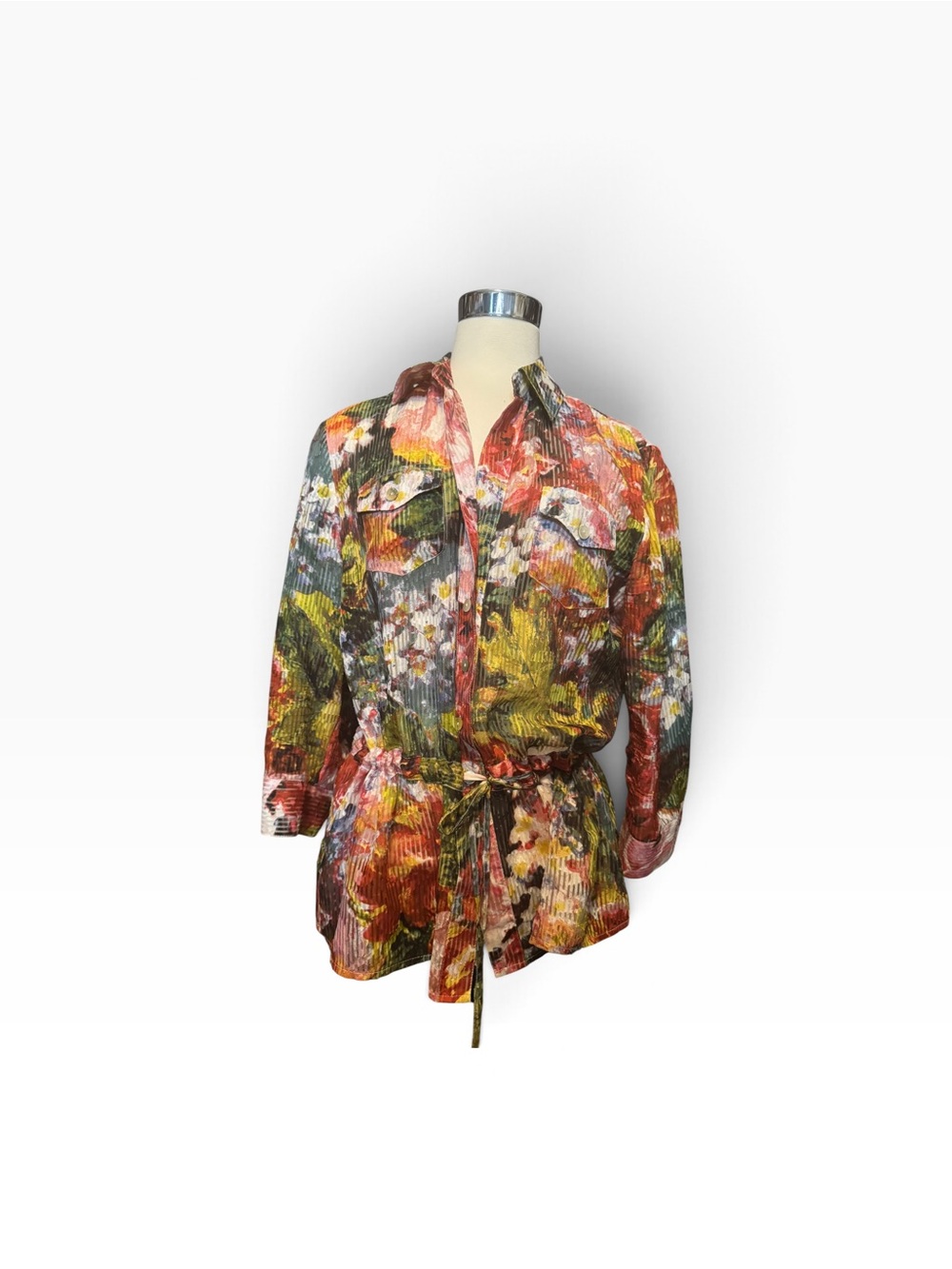 Chico's Multicolor Floral Button-Front Tie-Waist Tunic
